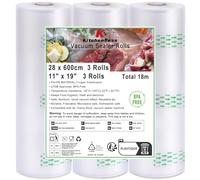 KitchenBoss Sacchetti per Sottovuoto 3 Rotoli:28 x 600 cm Rotolo Sottovuoto Alimenti Adatti per Conservazione Alimenti e Cottura Sous Vide, Rotoli Sottovuoto Alimenti Goffati