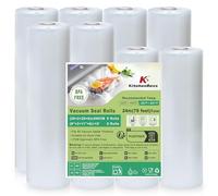 KitchenBoss Sacchetti Sottovuoto Alimenti：Buste Sottovuoto Alimenti 20x2/28x6/300 cm, 8 Rotoli, Rotolo Sottovuoto Alimenti Senza BPA, Adatti per Macchine Sottovuoto & Cottura Sous Vide