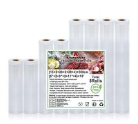 KitchenBoss Sacchetti Sottovuoto Alimenti Sottovuoto Rotoli：Sacchetti per Sottovuoto senza BPA, Buste Sottovuoto Alimenti per Macchina Sottovuoto e Cottura Sous Vide, 8 Rotoli 15x2/20x2/28x4/x300cm