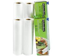 KitchenBoss - Sacchetti vuoti per alimenti professionali, 4 rotoli 20 x 500 e 28 x 500 cm, con 2 scatole di taglio (non più forbici) per conservare alimenti, soous vide cucina, BPA Free