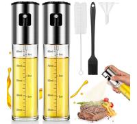 KitchenBoss Spruzzino Olio per Friggitrice Aria Nebulizzatore Olio, 2 Pezzi Oliera Spray Vetro con Spazzole e Imbuto Olio Spray per Insalate, Grigliate e Fritture (100ml)