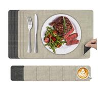 KitchenBoss Tovagliette Americane Lavabili e Sottobicchieri：Tovaglietta Colazione, Bifacciale Antiscivolo Resistenti 43x30cm （6 Set） (Beige + nero)