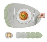 KitchenBoss Tovagliette Americane Lavabili Tovaglietta Colazione, Tovaglietta Americana e Sottobicchieri Bifacciale Per Cucine, Tavoli da Pranzo e Uffici, Verde + Grigio, 40x30cm, 6 Set