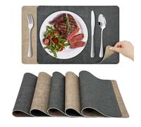 KitchenBoss Tovagliette Lavabili Tovaglietta Americana:Set di 6 Tovaglietta Colazione, Bifacciale Antiscivolo Resistenti, Grigio Albicocca Rettangolare 43x30cm