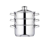 KitchenCraft 3 pentole per la cottura a vapore di alimenti, pentola per la cottura a vapore di alimenti a 3 livelli, sicura per l'induzione, in acciaio inossidabile, in confezione regalo, 16 cm (6''), argento