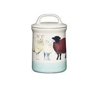 KitchenCraft Apple Farm Ceramica Decorata a Mano Barattolo Ermetico 'Sally Sheep', Pecore, 10,5 x 17,5 cm - Crema / Verde