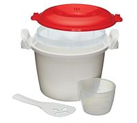 KitchenCraft, Cuocino per Riso a Microonde 1.5L, in Plastica Senza BPA, Contenitore Colore Bianco Rosso