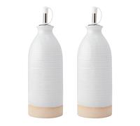 KitchenCraft Idilica Bottiglie per olio e aceto in gres, Set di 2 versatori per olio e aceto in ceramica con base non smaltata, Crema, 450ml