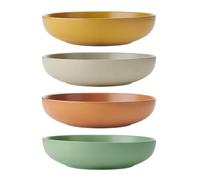 KitchenCraft Idilica Ciotole per pasta in gres, set di 4 ciotole basse in ceramica, adatte a microonde e lavastoviglie, colori assortiti