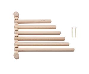 KitchenCraft Idilica Rack da parete a 6 binari in legno di faggio, rack da parete in legno con 6 binari mobili per strofinacci, grembiuli e borse, accessori inclusi