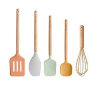 KitchenCraft Idilica Set di utensili in silicone, set di utensili da cucina da 5 pezzi con manici in legno di faggio FSC, utensili da cucina multicolore