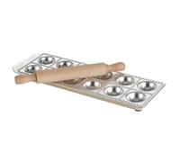KitchenCraft Imperia Stampo per Ravioli con Dodici Fori e Mattarello, Legno / Acciaio Inossidabile, 33.7 x 1.9 x 11.4 cm, Argento / Marrone