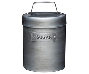 KitchenCraft Industrial Kitchen Contenitore per Zucchero in Metallo Stile Vintage, Coperchio con Maniglia, Capacità 1 L (1.75 pts), 11 cm, Grigio