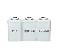 KitchenCraft Living Nostalgia Barattoli per tè, caffè e zucchero in confezione regalo, acciaio, blu vintage, set da 3 pezzi