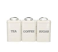 KitchenCraft Living Nostalgia Barattoli per tè, caffè e zucchero in confezione regalo, acciaio, crema antico, set da 3 pezzi