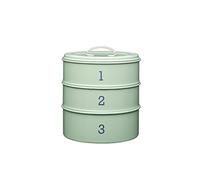 KitchenCraft Living Nostalgia Contenitore per Dolci / Porta Torta a 3 Livelli in Metallo con Coperchio, 22 x 27 cm (8.5" x 10.5"), Verde Salvia