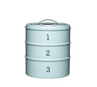 KitchenCraft Living Nostalgia Contenitore per Dolci / Porta Torta a 3 Livelli in Metallo con Coperchio, 22 x 27 cm (8.5" x 10.5"), Blu