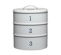 KitchenCraft Living Nostalgia Contenitore per Dolci / Porta Torta a 3 Livelli in Metallo con Coperchio, 22 x 27 cm (8.5" x 10.5"), Grigio