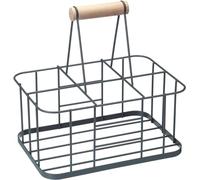 KitchenCraft Living Nostalgia Portabottiglie da porta, cassa del latte, filo di metallo con manico di legno, 29 x 20 x 13 cm, grigio