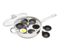 KitchenCraft Padella per uova alla coque con rivestimento antiaderente, sicura per induzione, in acciaio inox, per 6 uova, 26 cm (10''), argento