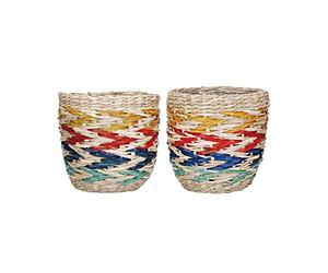 KitchenCraft Set di 2 Cestini / Vasi per Piante da Interno con Design a Strisce Arcobaleno, Realizzato con Alghe Naturali Intrecciate, 11x11x11 cm