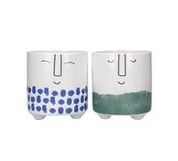 KitchenCraft Set di 2 Vasi per Piante da Interno, Erbe Aromatiche, Cactus e Piante Grasse in Dolomite, 10x10x11 cm, Blu/Verde