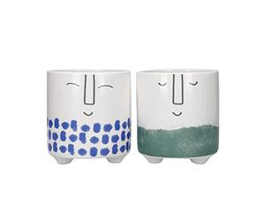 KitchenCraft Set di 2 Vasi per Piante da Interno, Erbe Aromatiche, Cactus e Piante Grasse in Dolomite, 10x10x11 cm, Blu/Verde