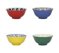 KitchenCraft Set di ciotole per cereali in confezione regalo, 4 ciotole in ceramica ideali per gelati, zuppe e altro, design 'World of Flavours', 15cm
