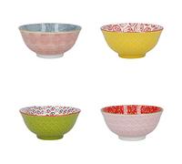 KitchenCraft Set di 4 ciotole per cereali in confezione regalo, ciotole in ceramica ideali per gelati, zuppe e altro ancora, disegni "brillanti", 15 cm