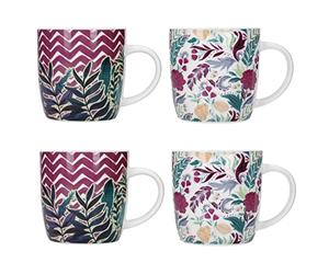 KitchenCraft Set di 4 tazze da caffè in gres porcellanato, motivo floreale esotico, 425 ml