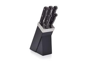 KitchenCraft Set di 5 Coltelli da Cucina e Ceppo Porta Coltelli in Acciaio Inossidabile, 15 cm x 8 cm x 29,5 cm - Nero