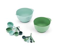 KitchenCraft - Set di ciotole e strumenti di misurazione da 12 pezzi, 2 ciotole impilabili, 5 misurini a tazza, 5 cucchiai dosatori, verde e blu, salvaspazio per cucinare e preparare dolci