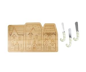 KitchenCraft Set di formaggi in bambù della collezione Schiaccianoci, 4 pezzi, confezione regalo, ceramica, marrone