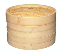KitchenCraft World of Flavours Cestello per cottura a vapore in bambù da 25 cm, a 2 livelli, ideale per Dim Sum, verdure, Bao Buns, carne e pesce, beige