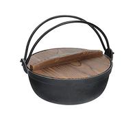 KitchenCraft World of Flavours Pentola da cucina giapponese con coperchio in legno, ghisa, pentola calda, Sukiyaki, 1,5 L, nero