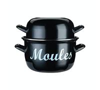 KitchenCraft Pentola per cozze, Mondo di Sapori, Coperchio smaltato a doppio uso, Media 18 cm (6,5''), Nero