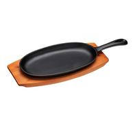 KitchenCraft World of Flavours Piatto da griglia Teppanyaki giapponese, piastra in ghisa con base in legno, 36 x 14,5 x 3,5 cm , nero