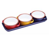 KitchenCraft World of Flavours Piatti da portata smaltati / Tapas Bowls con vassoio, 11 cm (4,5") - Multicolore (Set di 3)