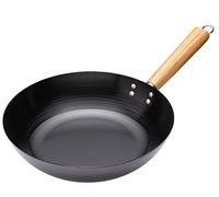 KitchenCraft World of Flavours Wok antiaderente con manici in legno, sicuro per induzione, acciaio al carbonio, 30 cm