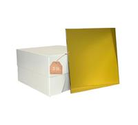 KITCHENDREAM 3 scatole per torte con 3 tavole quadrate abbinate, colore oro/argento, bianco, con base per torte, portacorta usa e getta, 30 x 30 x 15 cm