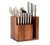 KitchenEdge Acacia Blocco magnetico per coltelli e utensili da cucina, elegante stoccaggio per coltelli da chef coltelli da carne spatole forbici piedini in gomma antiscivolo