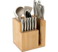 KitchenEdge Ceppo magnetico in bambù e porta utensili da cucina, elegante contenitore per coltelli da chef, coltelli da bistecca, spatole, forbici, piedini in gomma antiscivolo, facile da pulire