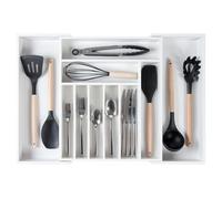 KitchenEdge, Organizer per posate e utensili, di alta qualità, per cassetti della cucina, per uso alimentare, espandibile da 36 a 63 cm, bambù bianco