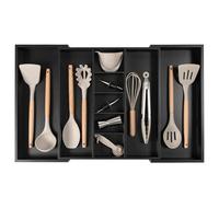 KitchenEdge Organizer regolabile per cassetti da cucina per utensili e gadget, 100% bambù (Da 41 cm a 71 cm di larghezza, Nero)