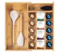KitchenEdge Organizzatore per cassetto da cucina per bustine di tè e caffè, espandibile da 10 a 17 pollici, 10 scomparti per accessori con inserti a parete regolabili, 100% legno di bambu