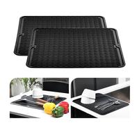 KitchenRaku 2 Pezzi Tappetino scolapiatti 30x40cm, Resistente al calore,Sottobicchieri in silicone antiscivolo, Presine, Tovaglietta, Ripiano per cucchiai (Nero)
