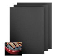 KitchenRaku 3 tappetini per barbecue, 32 x 50 cm, universale, per il pavimento di forni a convezione, resistenti, riutilizzabili e lavabili, adatti per barbecue a gas e a carbonella (nero)