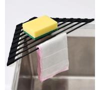 KitchenRaku Scolapiatti da Appoggio 40.8x7.2cm | Tappetino Pieghevole per il Lavandino in Cucina | Acciaio Inox 304 / Silicone | Scolapiatti per il Lavello della Cucina (Nero Chiaro)