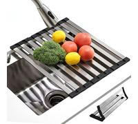 KitchenRaku Scolapiatti da Appoggio 40x32.5 cm | Tappetino Pieghevole per il Lavandino in Cucina | Acciaio Inox 304 | Scolapiatti per il Lavello della Cucina (per Tazze, Frutta e Verdura) (Nero)