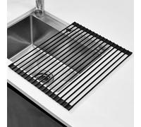 KitchenRaku Scolapiatti triangolari, tappetino pieghevole per il lavandino in cucina, acciaio inox 304, silicone, come scolapiatti per il lavello della cucina (nero, 43 x 33 cm)